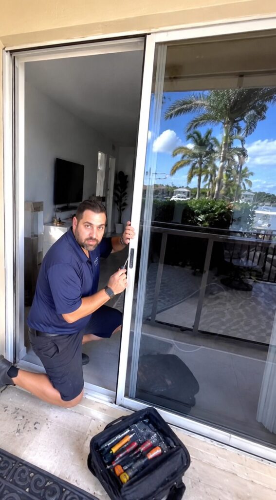 Is your sliding glass door hard to open, stuck, noisy, off track, or impossible to slide smoothly? Sliding Doors Pro provides professional same day sliding door repair in West Palm Beach and throughout Palm Beach County. Florida weather is extremely harsh on sliding glass doors. Constant humidity, salt air, heavy storms, rain, and heat can quickly destroy rollers, damage tracks, corrode locks, and make patio doors difficult to use. Our technicians repair sliding glass doors, patio doors, balcony doors, screen doors, closet doors, and impact sliding doors for homes, waterfront properties, apartments, condos, and commercial buildings across West Palm Beach. Whether you live near CityPlace, Palm Beach Outlets, Downtown West Palm Beach, Flamingo Park, El Cid, Palm Beach Lakes, Northwood, or near I-95, our team provides fast response times and same day service. Call today for a free inspection and experience our One Finger Slide Guarantee.