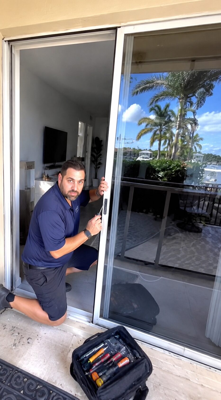 Is your sliding glass door hard to open, stuck, noisy, off track, or impossible to slide smoothly? Sliding Doors Pro provides professional same day sliding door repair in West Palm Beach and throughout Palm Beach County. Florida weather is extremely harsh on sliding glass doors. Constant humidity, salt air, heavy storms, rain, and heat can quickly destroy rollers, damage tracks, corrode locks, and make patio doors difficult to use. Our technicians repair sliding glass doors, patio doors, balcony doors, screen doors, closet doors, and impact sliding doors for homes, waterfront properties, apartments, condos, and commercial buildings across West Palm Beach. Whether you live near CityPlace, Palm Beach Outlets, Downtown West Palm Beach, Flamingo Park, El Cid, Palm Beach Lakes, Northwood, or near I-95, our team provides fast response times and same day service. Call today for a free inspection and experience our One Finger Slide Guarantee.